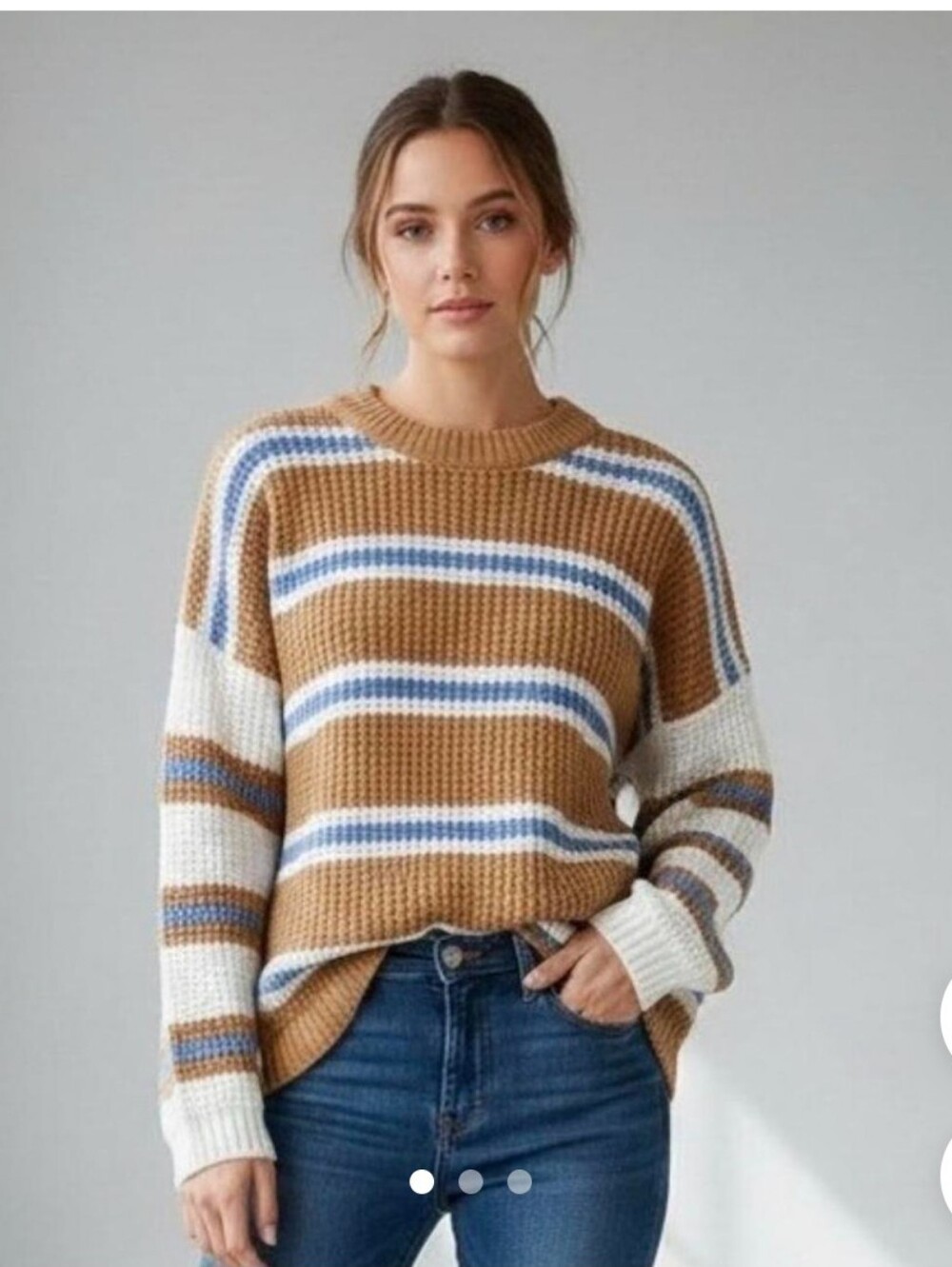 American Eagle Oversized Cozy Contrasting Striped Knit Crewneck Sweater XS